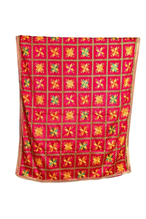 The Amritsar StoreMagenta Pure Chiffon Dupatta with Lace And Thread Work Size 2.25 Mtr x 1.00 Mtr