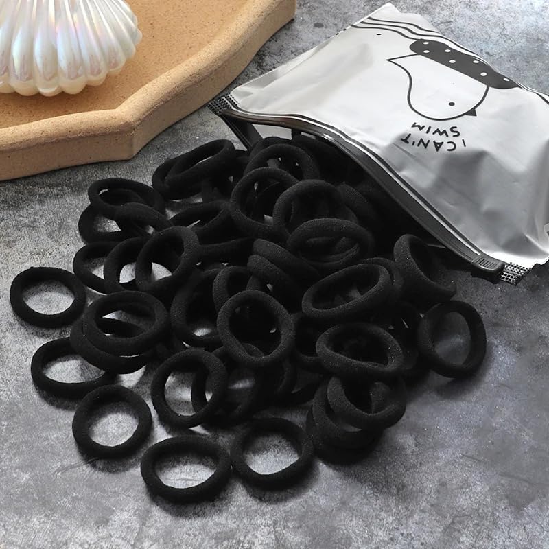 Saavi Ponytail Holder (Black, Pack of 100) Cotton Mini Hair Elastic Rubber Bands for Pony | Tight, Non-slippery, Stretchable | Cotton Elastic Rubber Bands for Kids, Girls 2