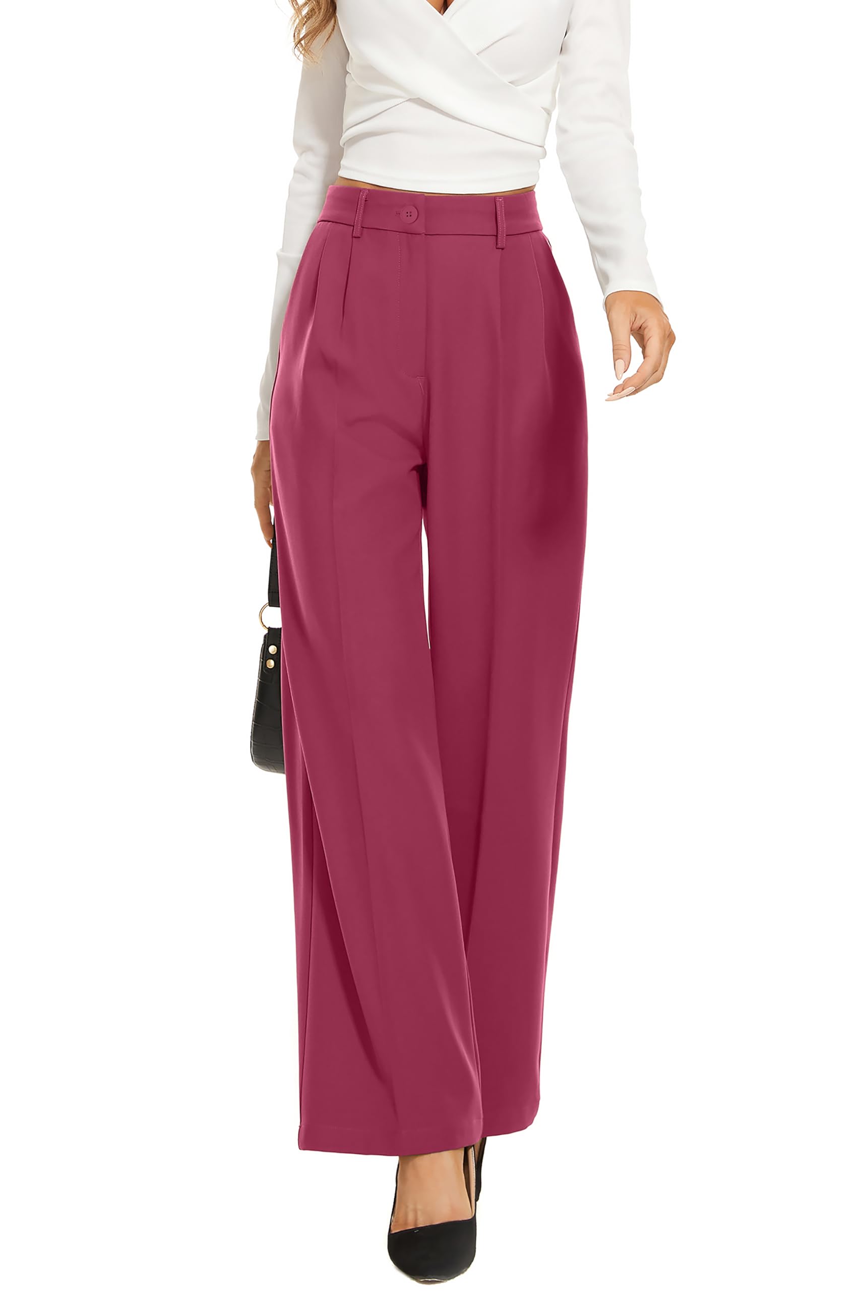 FUNYYZO Wide Leg Pants Women's High Elastic Waisted in The Back Business Work Trousers Long Straight Suit Pants — view 60