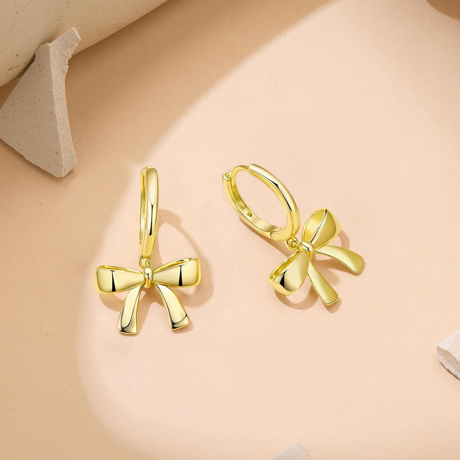 Huggie Hoop Earrings for Women, Small Chunky Huggie Hoops with Bow Charm or Celestial Multicolor CZ Inlay, Hypoallergenic S925 Sterling Silver Posts, 14K Gold/Rhodium Plated, Gift Box Included - Image 6