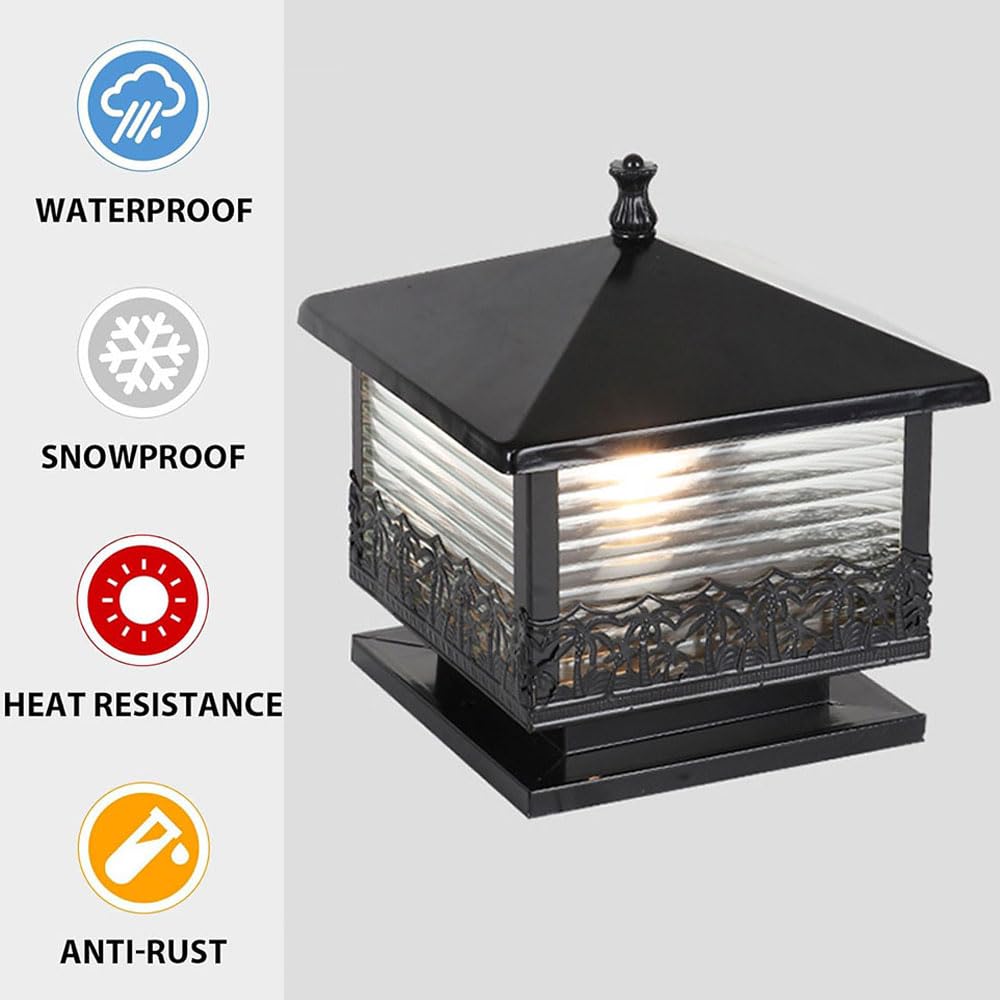 MOCHAMIK Paletti Luminosi da Esterno Colonna Luminosa, Colonna Esterna Vintage Impermeabile con Paralume a Strisce Luci a Colonna con luci a LED per Recinzione, terrazza, Giardino o Patio, Pali