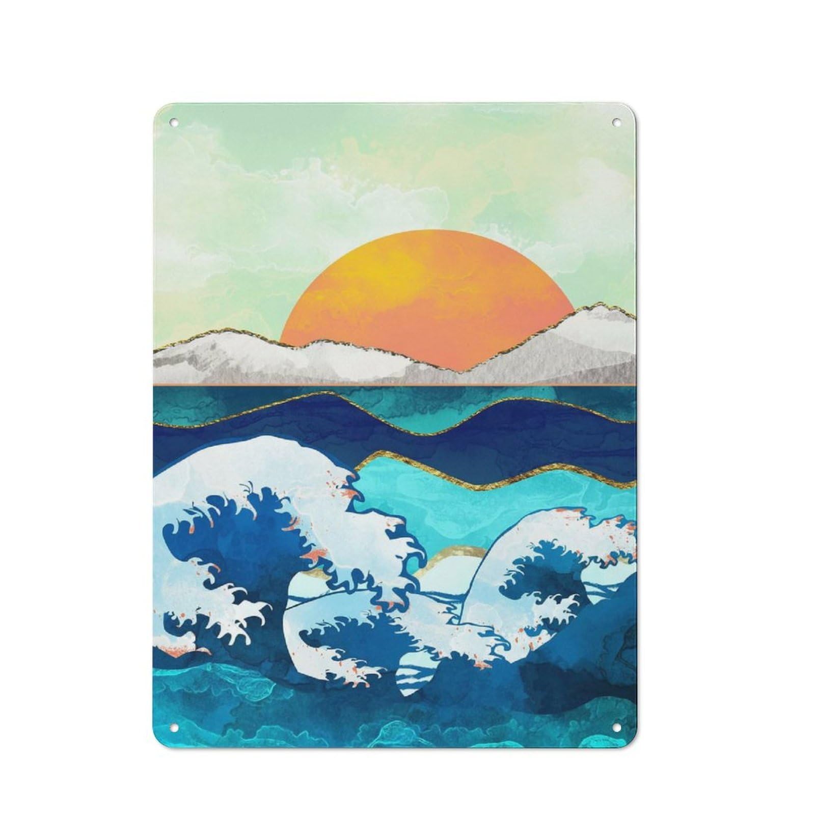 Junmoney Style-18 Tin Wall Plaque 40X30cm With Stormy Waters For Workshop Wall, With Clear Retro Wall Decor Character