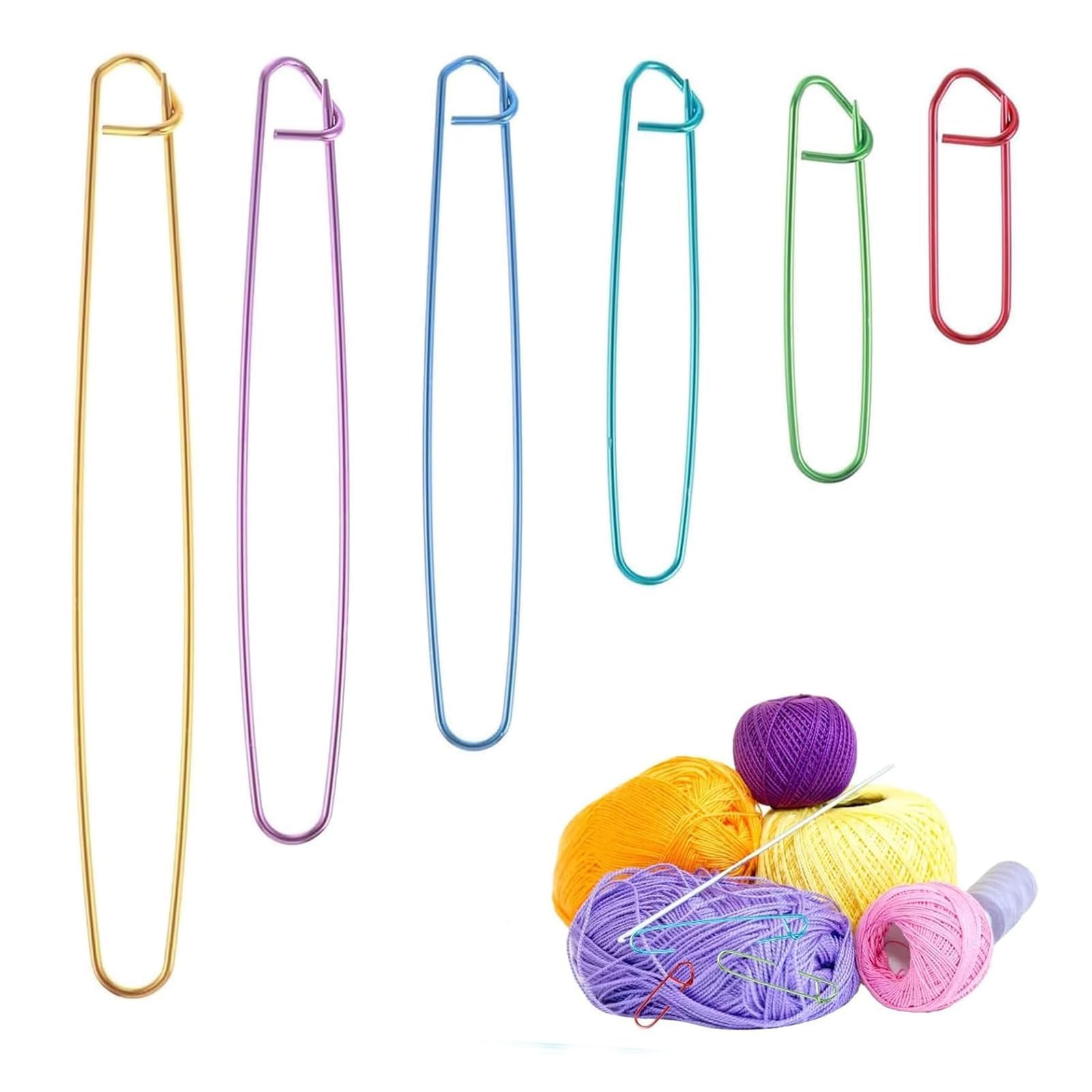 Younieyo No-6 6 Size Stitch Holder Set Aluminium Stitch Holders For Yarn Crochet Knitting Needle Markers Accessories Safety Pins For Diy Knitting Notions Craft