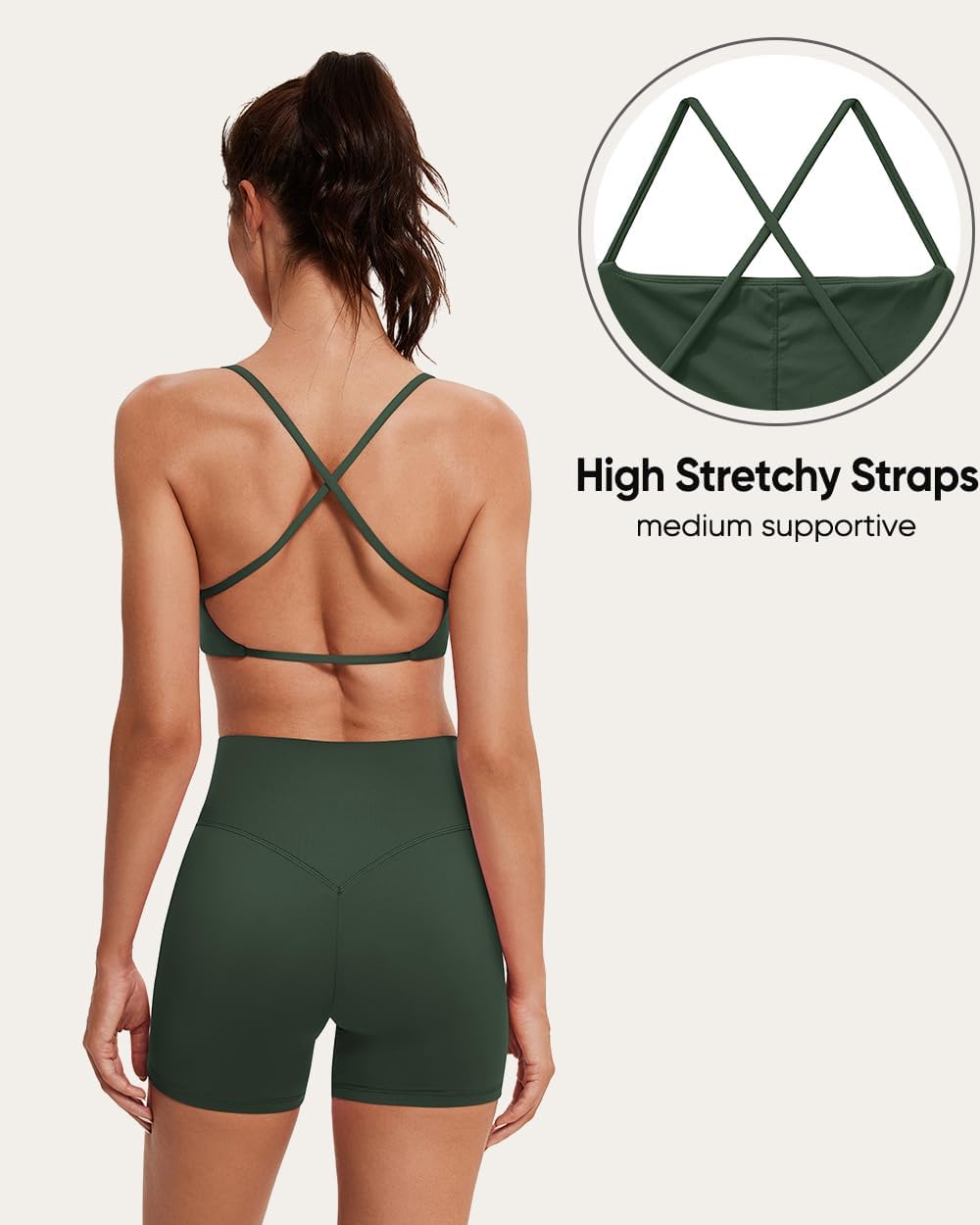 OMKAGI Workout Sets for Women Open Back Strappy Sports Bra Booty Biker Shorts Gym Outfits