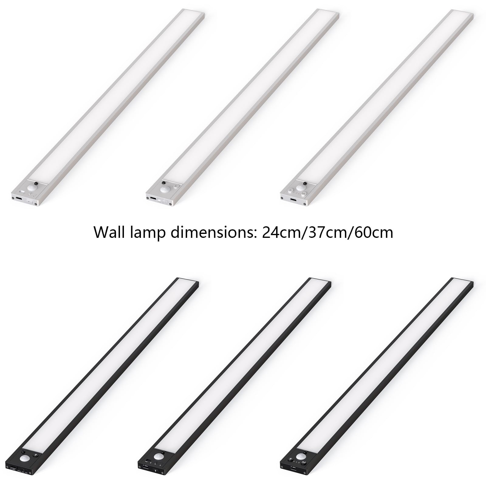 LED Akku Wandlampe mit Bewegungsmelder Wandleuchte Fernsteuerung Dimmbar Wandbeleuchtung Aufladbar USB Wandleuchten mit Schalter für Treppenbeleuchtung Vitrine Küche (C-Silber,60cm)