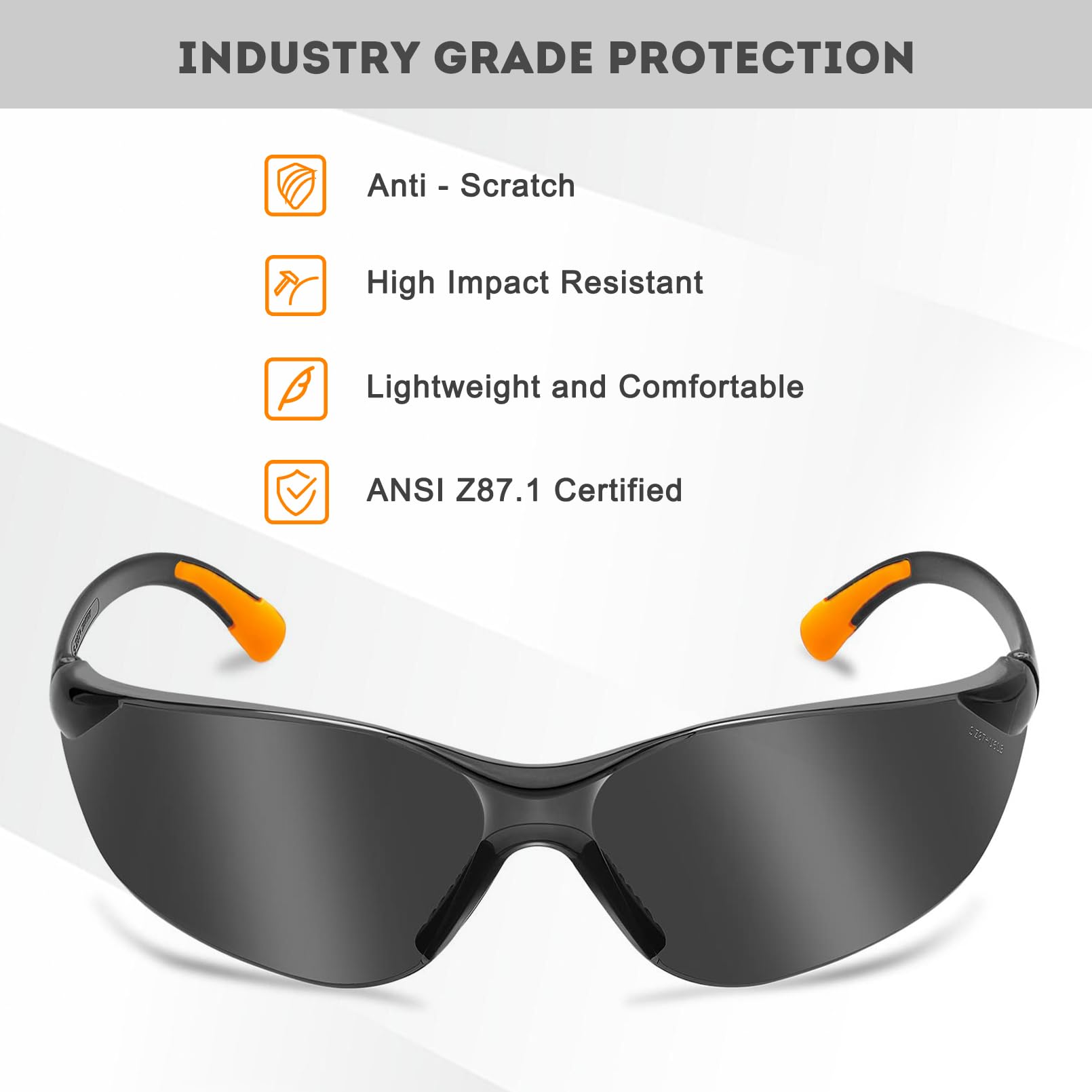 ProtectX Olympus 6 paia di occhiali di sicurezza super leggeri fumosi, anti-appannamento e antigraffio, montatura trasparente, conforme agli standard ANSI Z87.1, impugnature antiscivolo