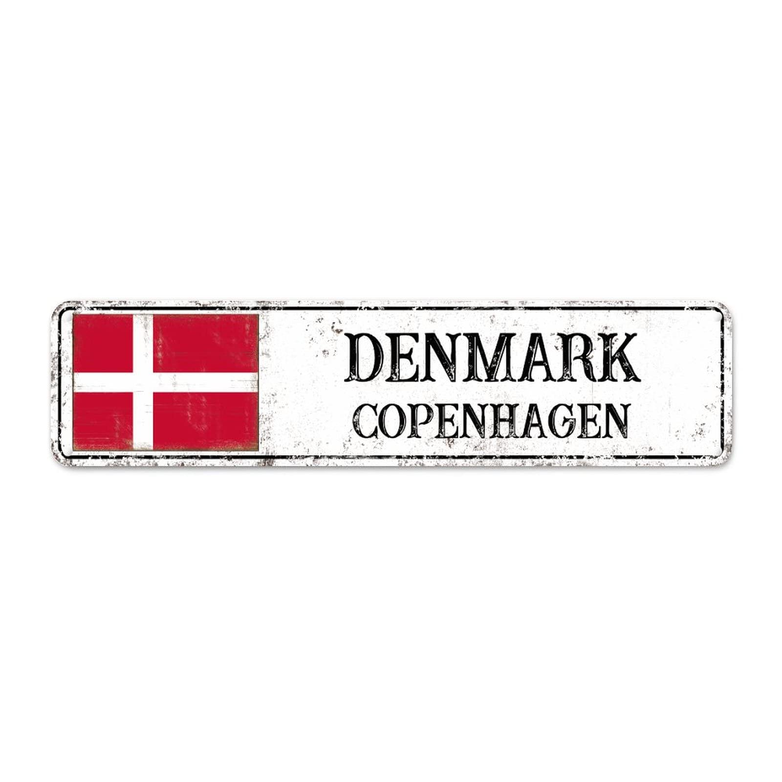 Denmark Street Signs Customized Denmark Flag Signs Personalized Capital Country City Souvenir Metal Tin Sign Vintage Rustic Wall Art For Bedroom Living Room Front Porch Indoor & Outdoor Decor 12x3in