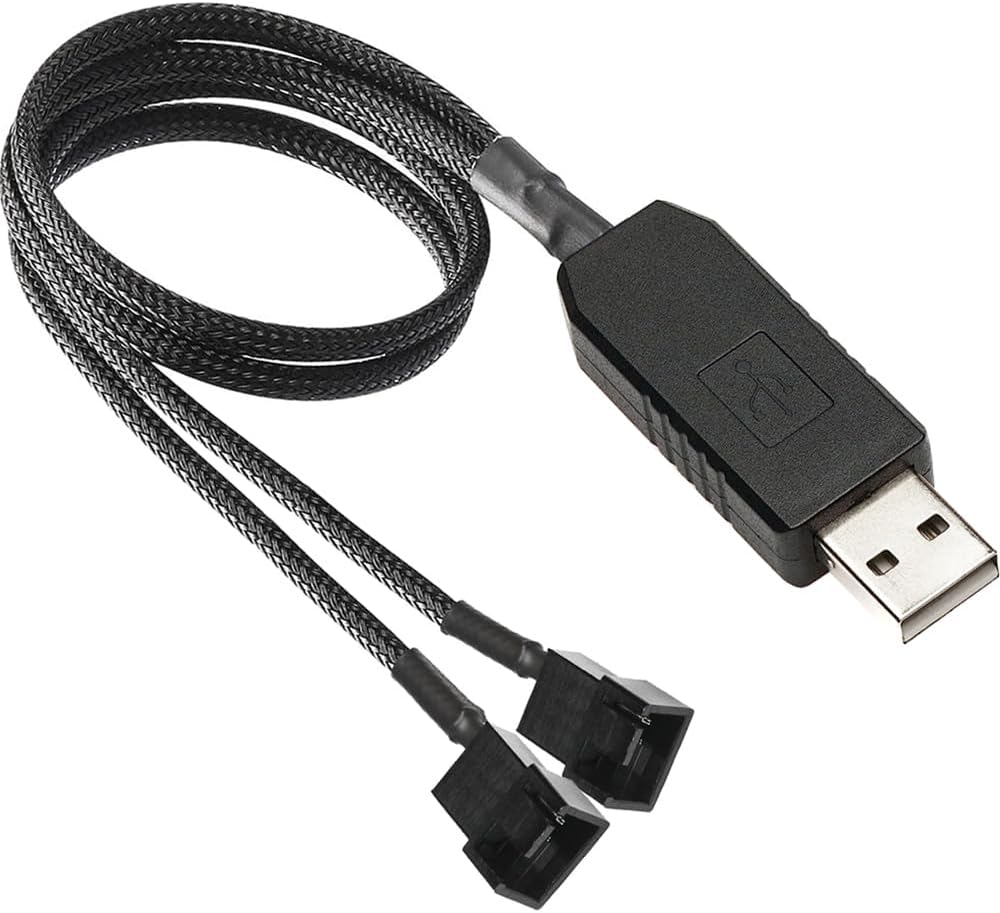 Gebildet Full Speed 12V Voltage Step-Up USB to Dual 3-Pin and 4-Pin PC Fan Sleeved Power Adapter Cable