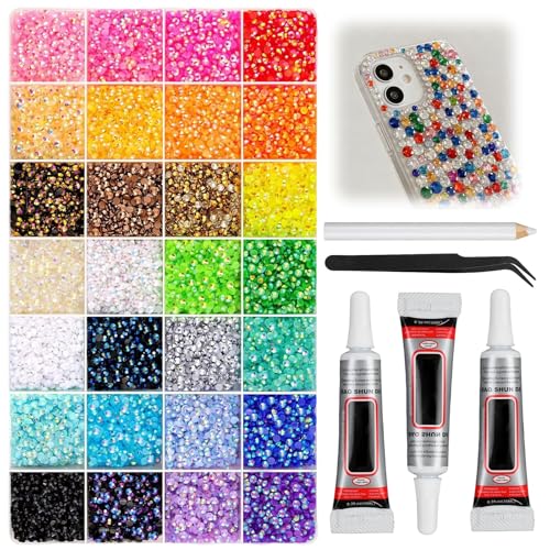 30000Pcs 3mm Resin Jelly Rhinestones Kit for Bedazzling Colorful DIY Bulk Resin Gems Set with 3 Glues Pickup Pen & Tweezers for Nail Art Tumblers Shoes & Clothing DIY Craft (28 Colors)
