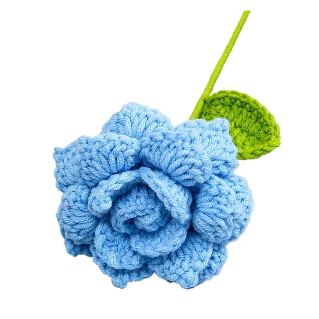 Ndsjaie Blue Fabric Flowers Home Decor 1Pc Handmade Crochet Flower Bouquets, Knitted Fabric Rose Bouquet For Diy Home Decor, For Woman Wife Mom Girlfriend Lovers For Wedding Celebration Decor(Blue)