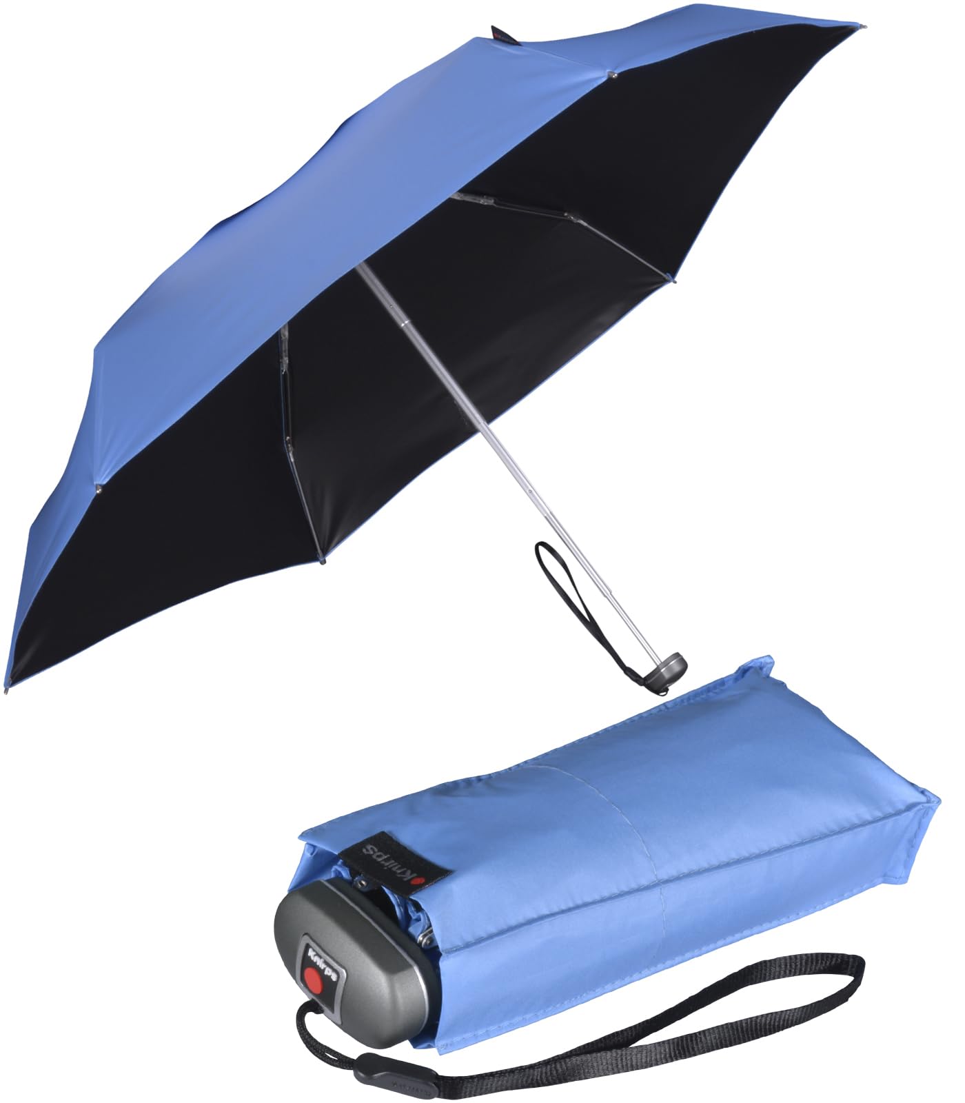 Knirps Ombrello tascabile da viaggio, Blu - rivestimento nero - protezione UV, 93