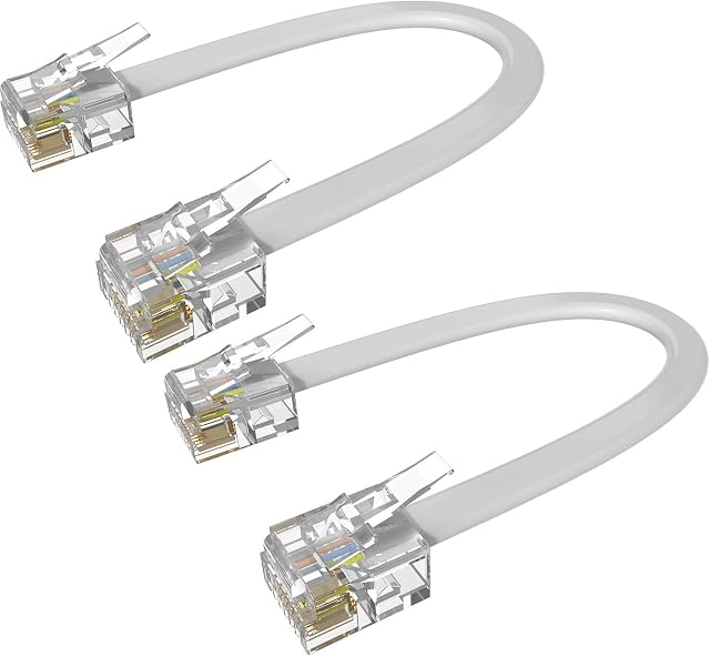 Cabo de telefone curto, 2 pacotes de 7,62 cm RJ11 6P4C macho para macho cabo extensão cabo adaptador RFAdaptador para telefone fixo, modem, máquina de fax, branco