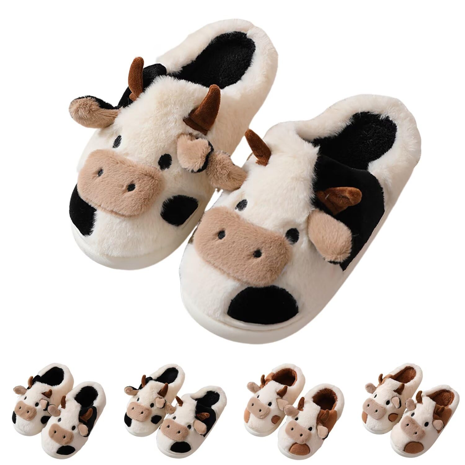 KEYUSHOP Cow Slippers for Women Men Kids House Slippers Super Soft Cute Animal Winter Warm Cozy Non-Slip Home