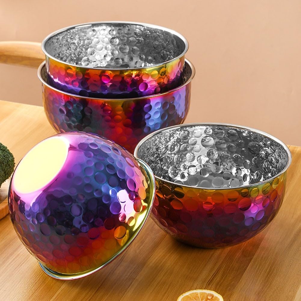 Ensaladera redonda de acero inoxidable con acabado texturizado para el hogar, cuenco multiusos para lavar verduras y batir huevos, cuenco de servir de cocina, cuencos de ensalada anidables para