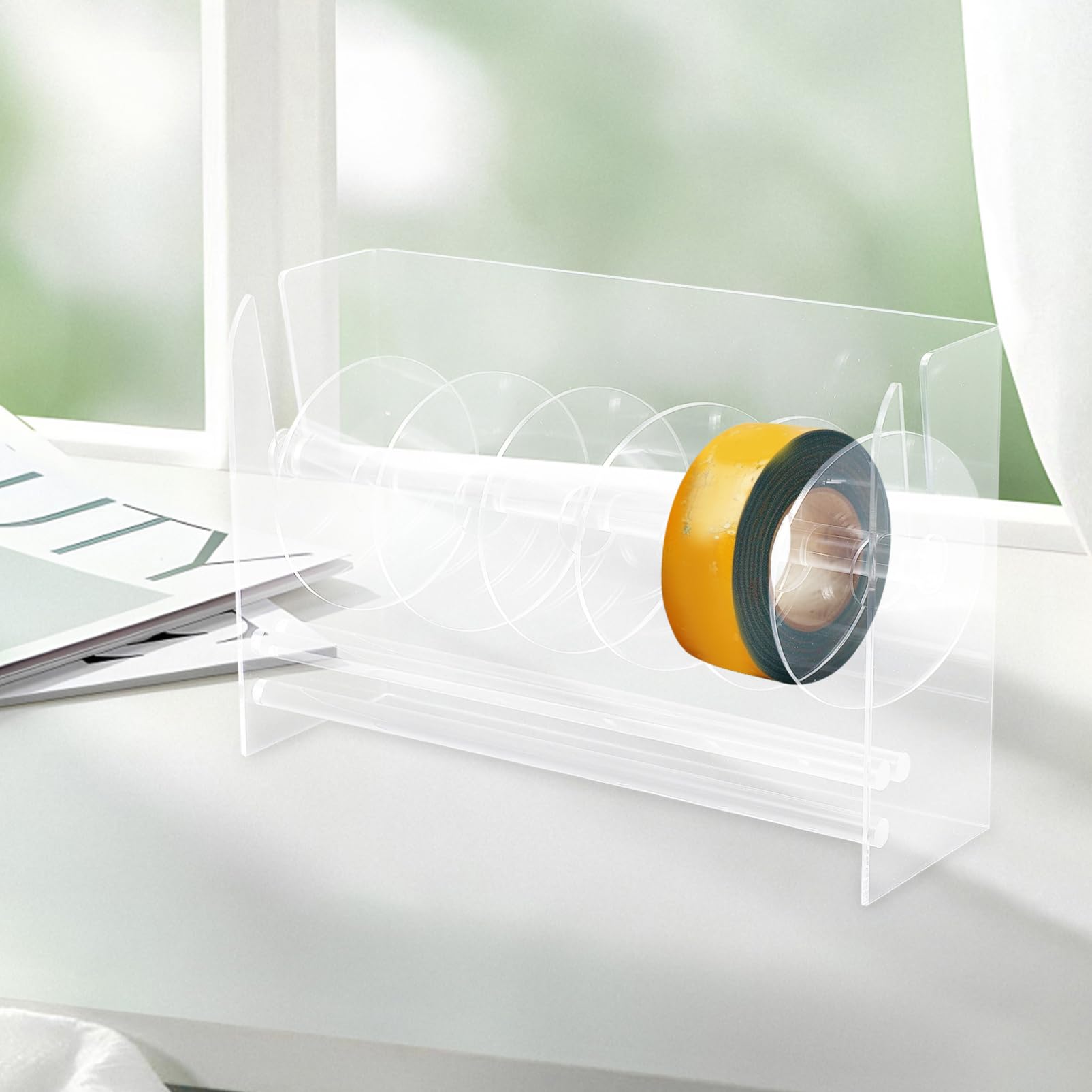 Anneome Verstellbarer Acryl Etikettenhalter Aufkleber-rollen-spender Mit Fächern Transparenter Organizer Für Büro Und Zuhause Praktischer Sticker Roll Holder Für Effiziente Schreibtischorg