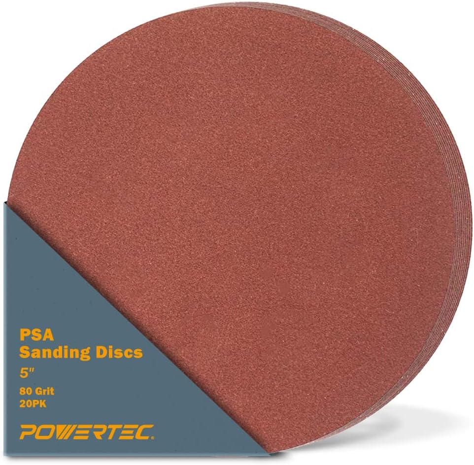 POWERTEC 45508 5-Inch PSA 80 Grit Aluminum Oxide Sanding Disc, 20-Pack