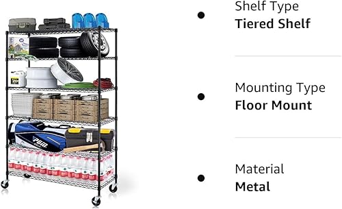 Miniatura 8 de Dkeli Estantes de almacenamiento de 6 niveles de alta resistencia NSF con ruedas, capacidad de peso 6000, unidad de alambre ajustable de grado