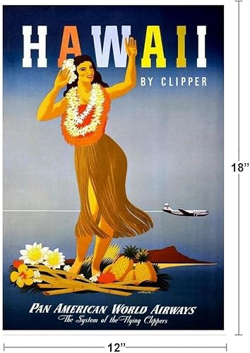 Miniatura 4 de Hawaii by Clipper Hula Girl - Impresión vintage de viaje para playa, puesta de sol, palmeras, paisaje escénico, paisaje tropical, naturaleza,