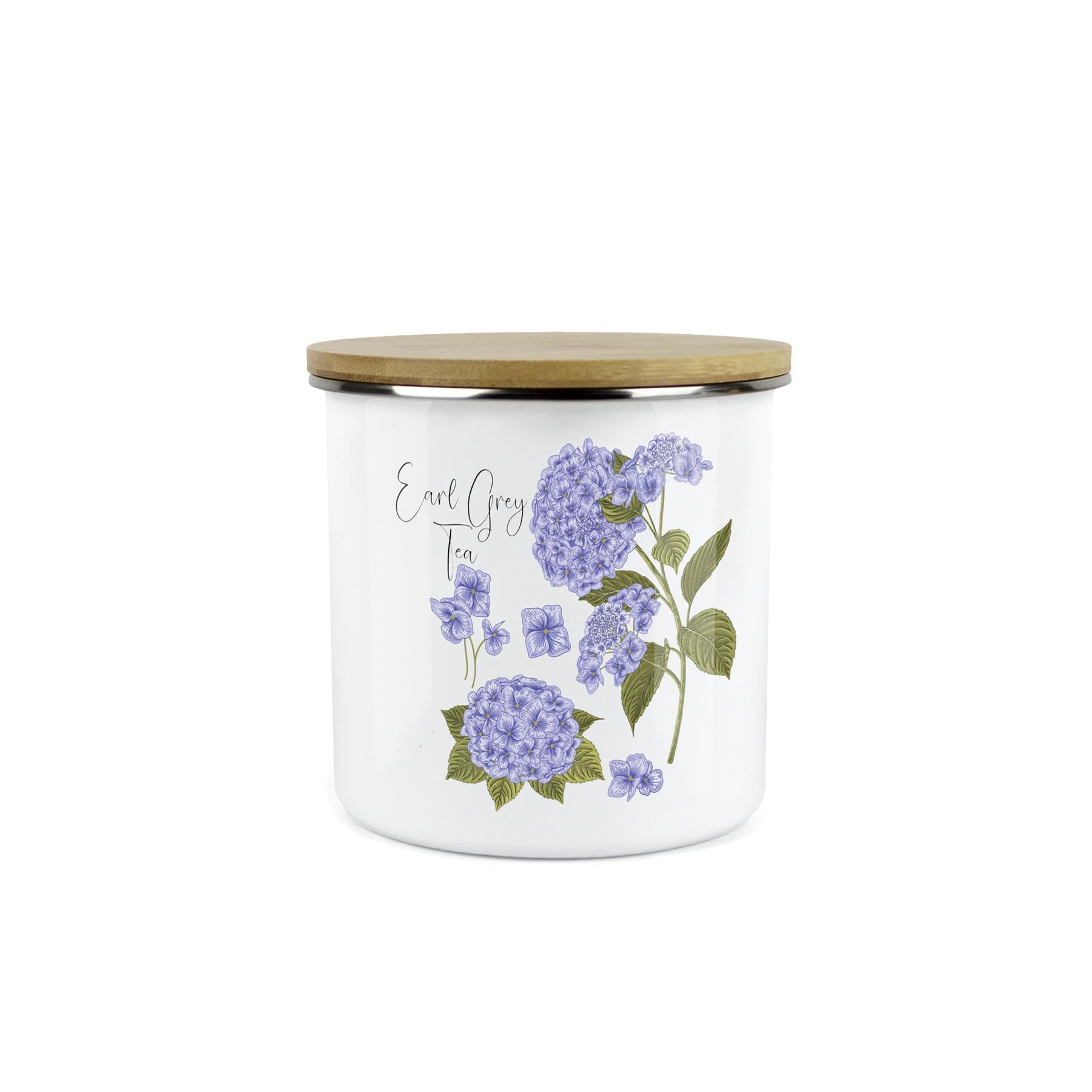 Purely Home Hydrangea Flowers Earl Grey Tea Storage Canister - Purple Floral Metal/Enamel Medium Kitchen Hot Drinks Storage Container