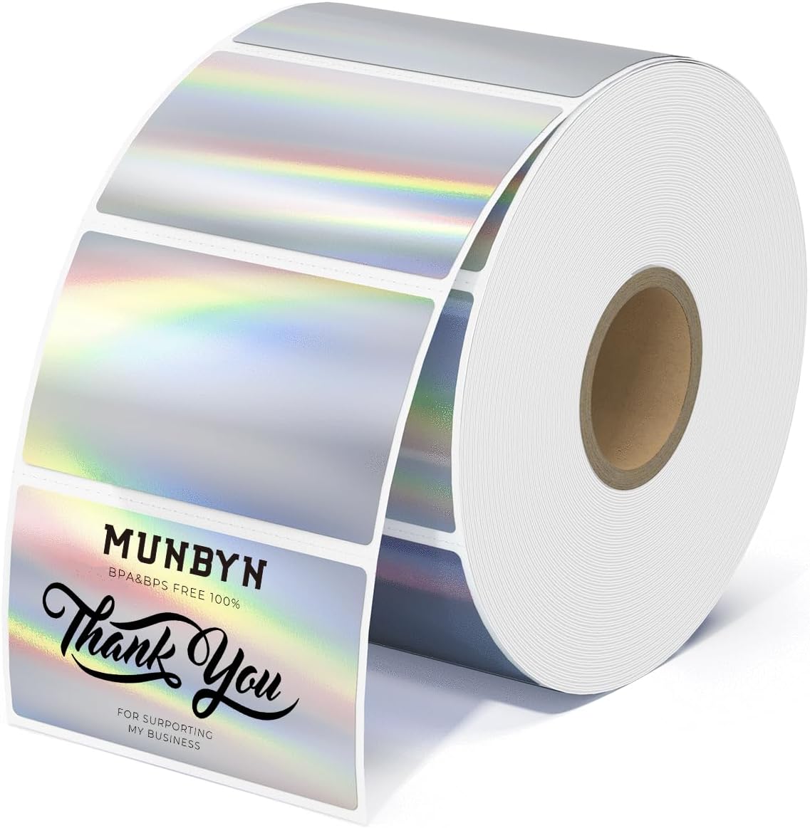 MUNBYN 2.25"x1.25" Holographic Thermal Sticker Labels Silver, Color Self-Adhesive Stickers Label, Glitter Thermal Printer Label for DIY Logo Design, QR Code, Name Tag,500 Sheets/1 Roll