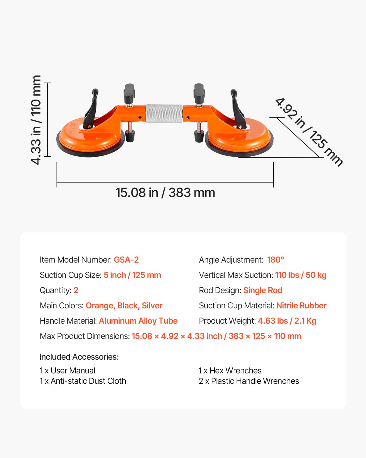 VEVOR 2 PCS Herramientas para Unir Juntas de Granito con Ventosas de 125 mm Ajustable a 180° Succión Vertical de 50 kg, Herramienta para Instalar en Encimeras de Baldosas, Piedra y Losas de Mármol