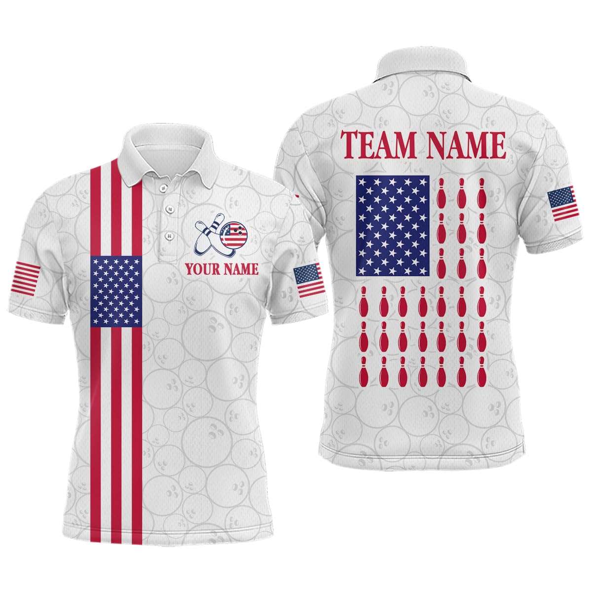 PIONAMZIOZ American Flag Bowling Shirts for Men Women Custom Patriotic Bowling Polo Shirt White1/4 Zip Shirt (US, Alpha, Small, 5X-Large, Regular, Regular, Men Polo)