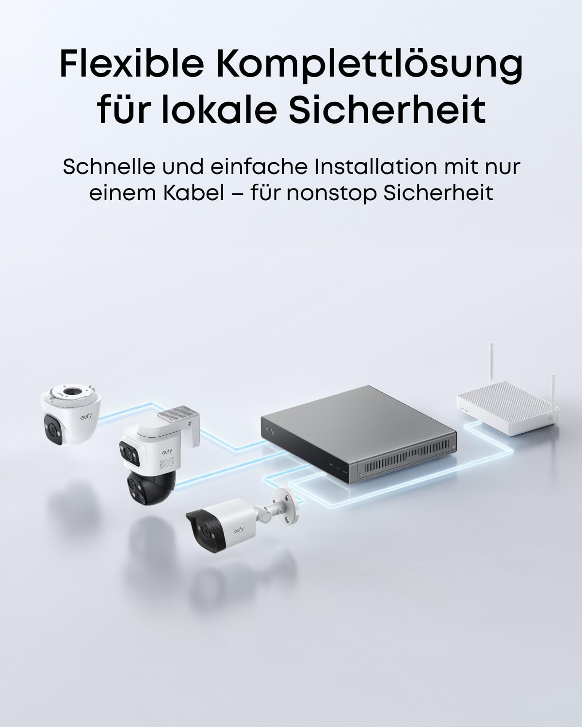 eufy PoE Turret-Überwachungskamera E41, verkabelte Außenkamera, 4K UHD, 122° Weitwinkel, F1.6 Farbnachtsicht, 24/7-Aufzeichnung, KI-Erkennung für Mensch/Fahrzeug/Tiere, rot-blaues Warnlicht, Plug&Play