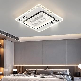 Modern Ceiling Fan with LED Light, Remote Control, Flush Mount, Bladeless, Black, Dimmable (B Style) [Energy Class E]