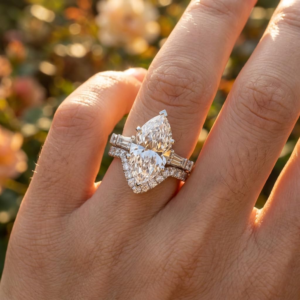 2-6 Carat Moissanite Wedding Ring Bridal Sets for Women D Color VVS1 Clarity Bridal Sets Engagement Rings Customizable 10K /14K Solid Gold Promise Ring Set for Her Free Engraving