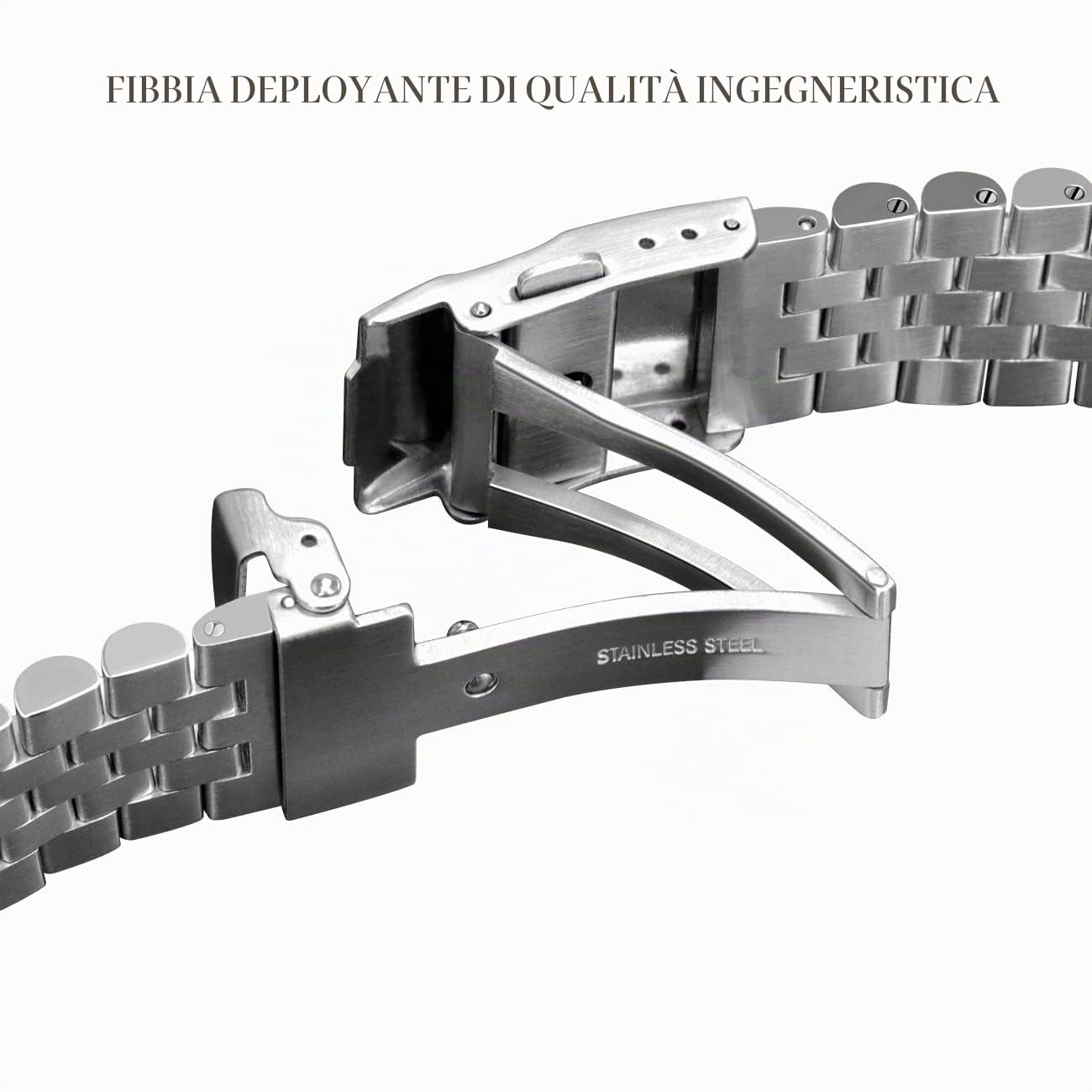 Kai Tian 3D 5 Perle Fissate Vite Rilascio Rapido Cinturino 20mm 22mm Acciaio Inossidabile Bracciale Orologio Ingegnere Chiusura Pieghevole Argento Nero