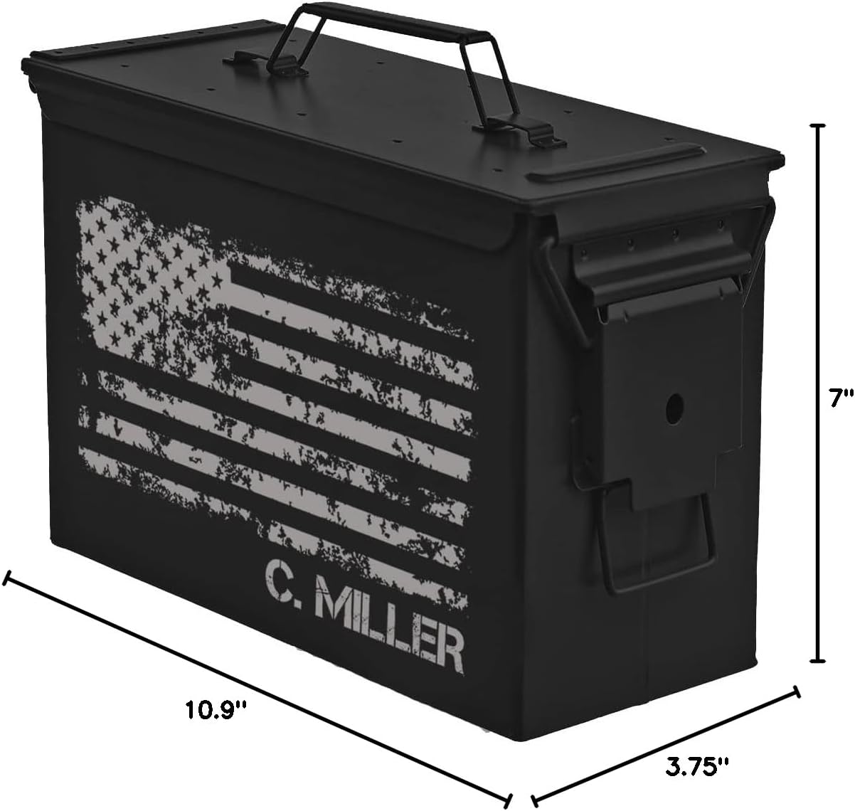 Daylor Custom Engraved Ammo Box Metal Ammunition Case Steel Storage Can Personalized American Flag (30 Caliber, Black)
