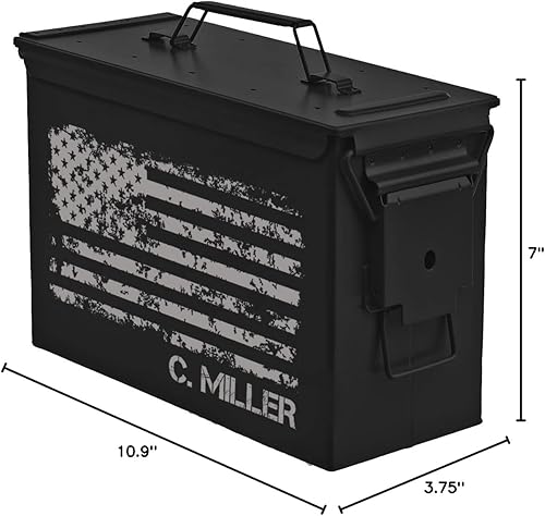Miniatura 8 de Caja de munición grabada personalizada, caja de municiones de metal, lata de almacenamiento de acero personalizada bandera estadounidense (calibre