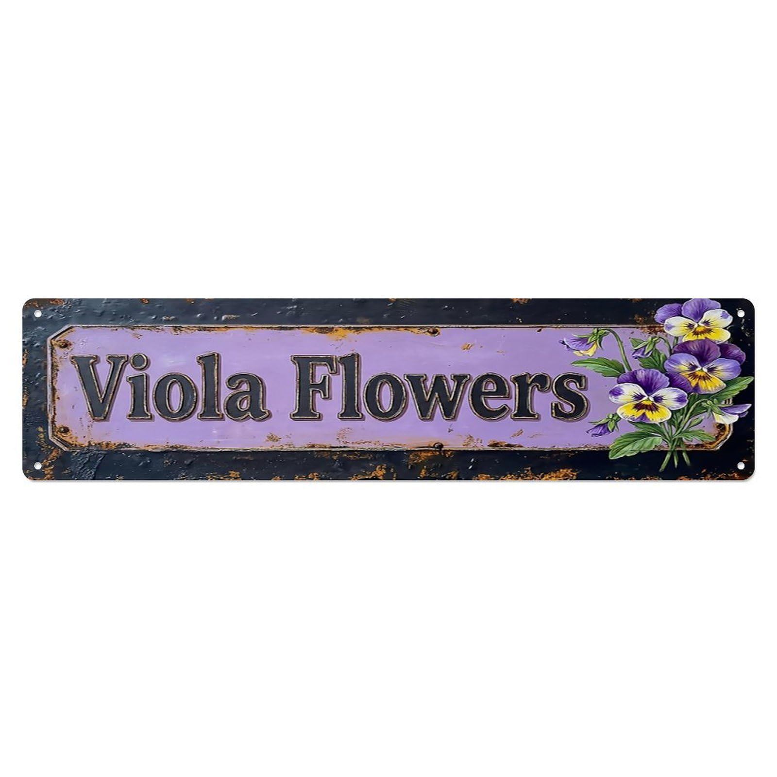 Vintage Viola Flowers Sweet Farmhouse Metal Tin Sign