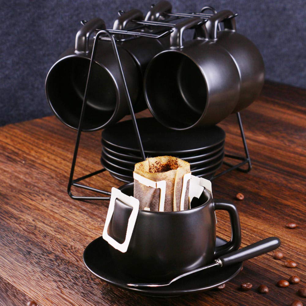 coffee cups set Set of 4 espresso cup set ceramic thick wall black coffee cup and saucer set with saucer bracket 260ml