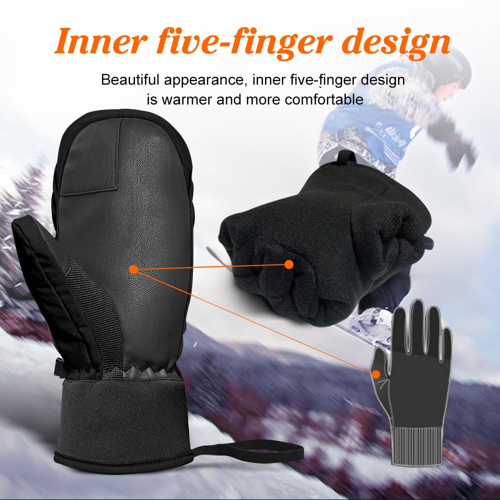 Gants De Ski Hiver Pour Homme Et Femme - Mitaines Épaisses Chaudes, Imperméables Et Respirantes - Pour Sports D'hiver, Running, Snowboard Et Moto