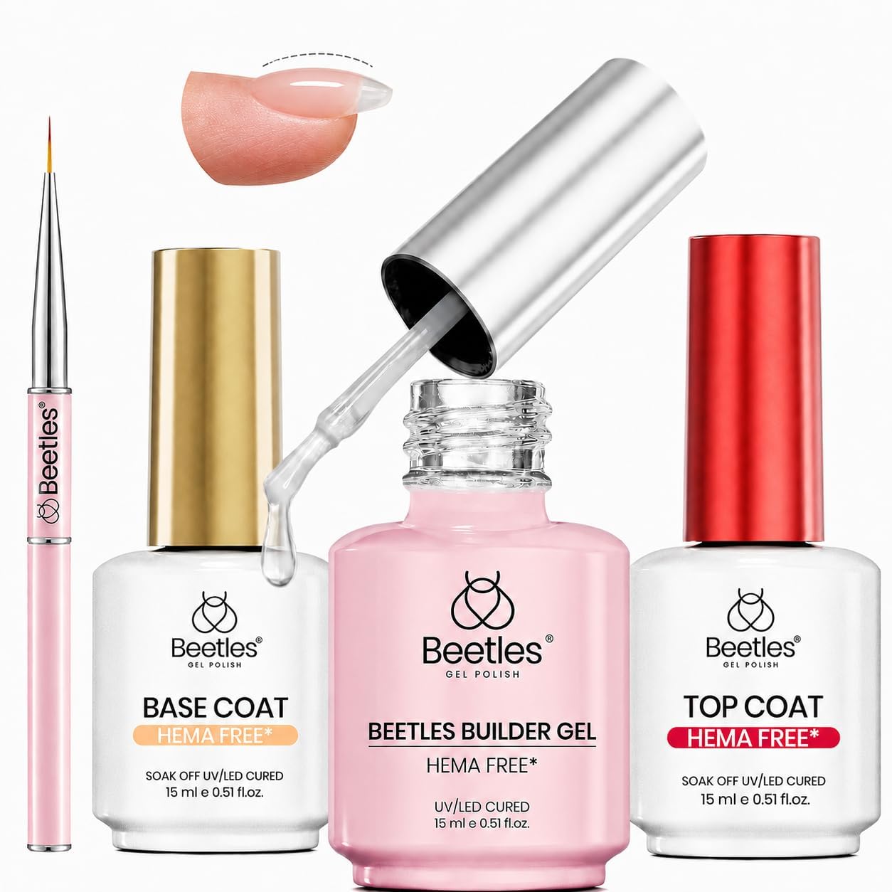 Beetles Builder Gel à ongles avec vernis à ongles sans essuyage et couche de base pour ongles Finition brillante et formule améliorée de sécurité durable pour les femmes