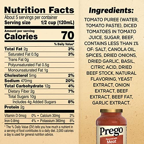 Image of Prego Italian Tomato Pasta Sauce Flavored With Meat, 24 OZ Jar (Pack of 12)