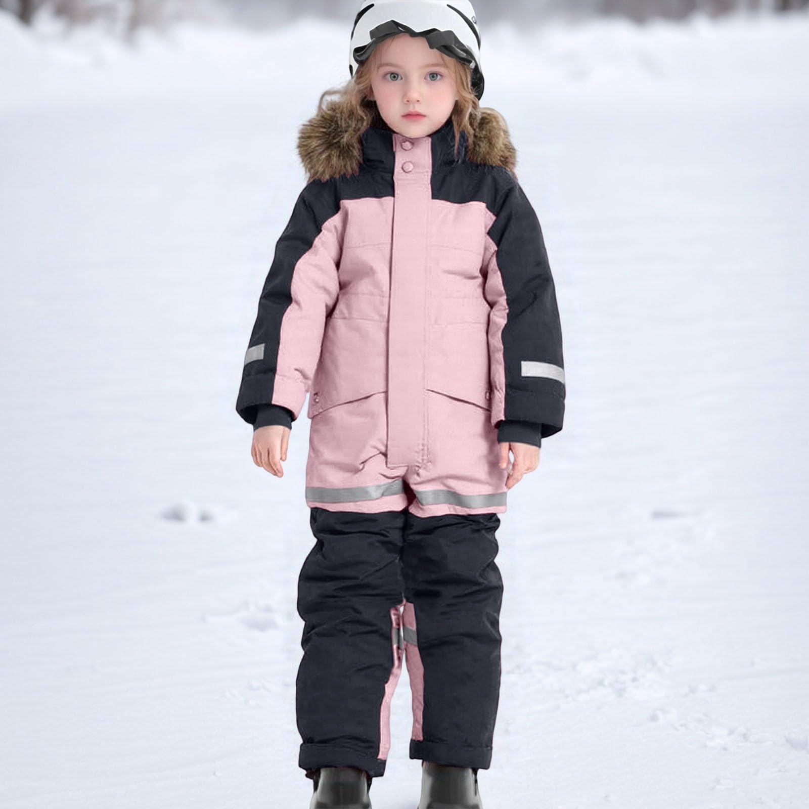 Tuta da neve per bambini, taglia 3-14 anni, impermeabile, antivento, calda, invernale, con collo in pelliccia, abbigliamento da sci