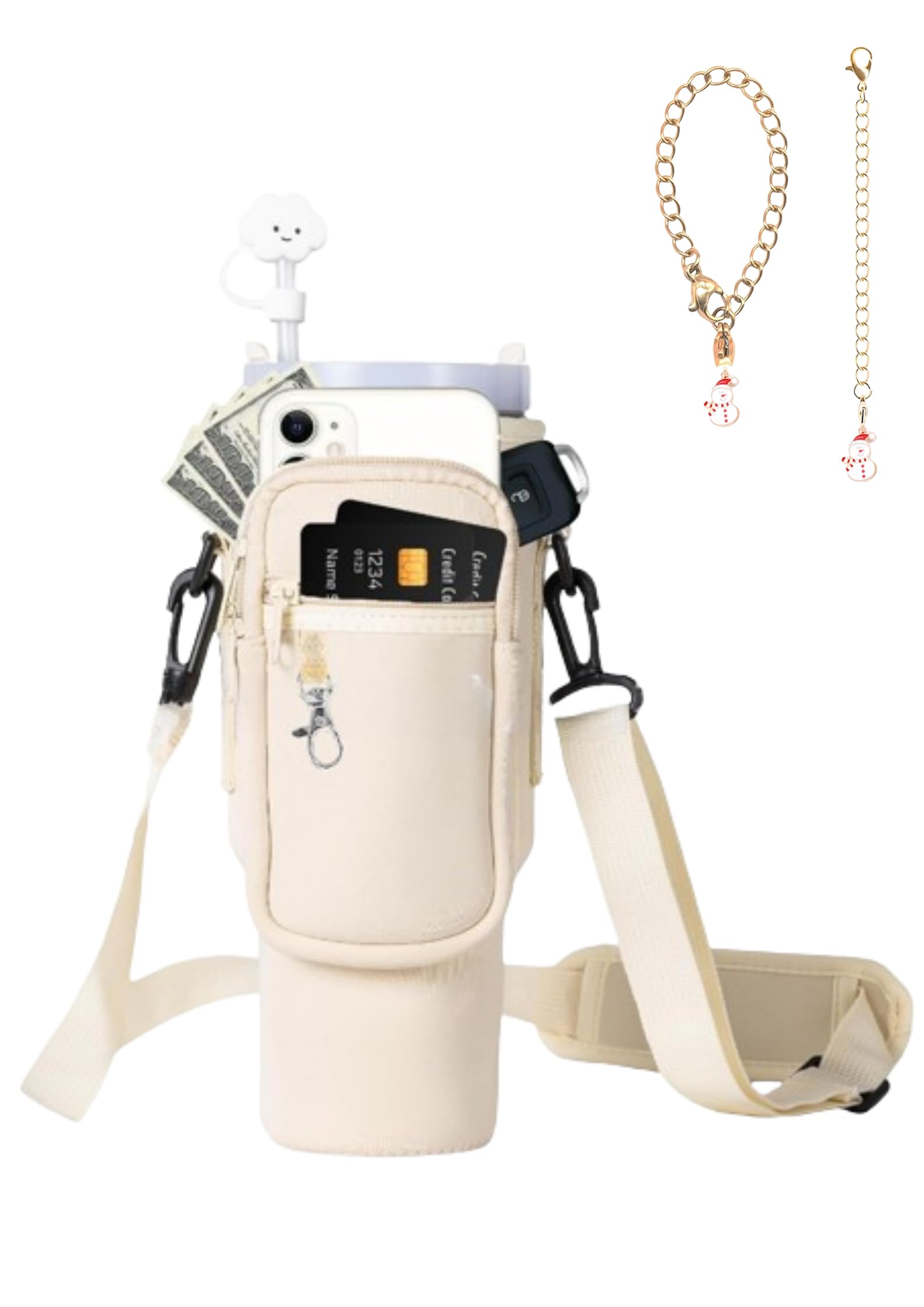Water Bottle Carrier Bag with Phone Pocketfor Stanley 40/30 oz, Water Bottle Holder with Adjustable Shoulder Strap and Charm.