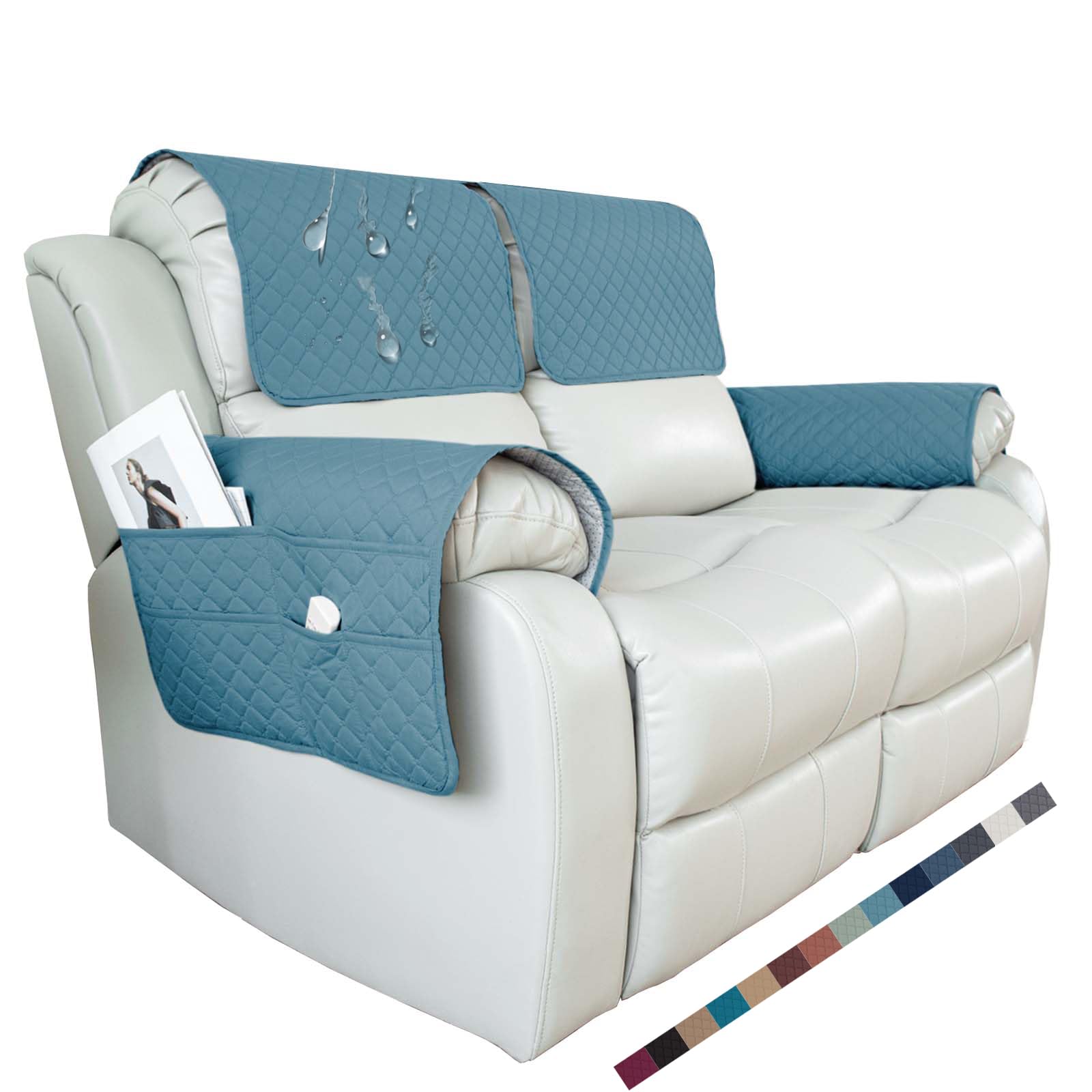 GYHH Recliner Armchair Covers, Quilted Reclining Armchair Slipcovers for Arms, Waterproof Sofa Arm Non Slip Armrest Couch Arm Rest Cover for Furniture Protector (Grey Blue,2 Seater)