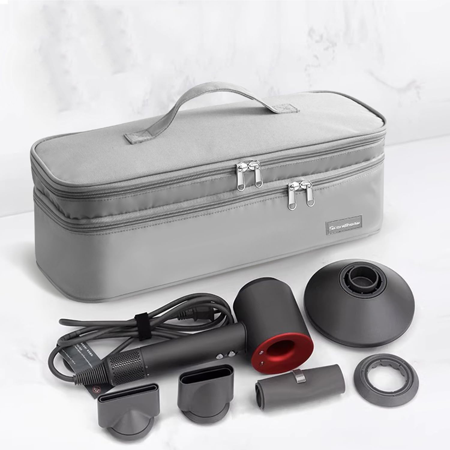 Estuche de transporte de viaje de doble capa portátil para mujer, compatible con secador de pelo Revlon de un solo paso y cepillo de aire caliente y accesorios Scandihome Series (solo bolsa