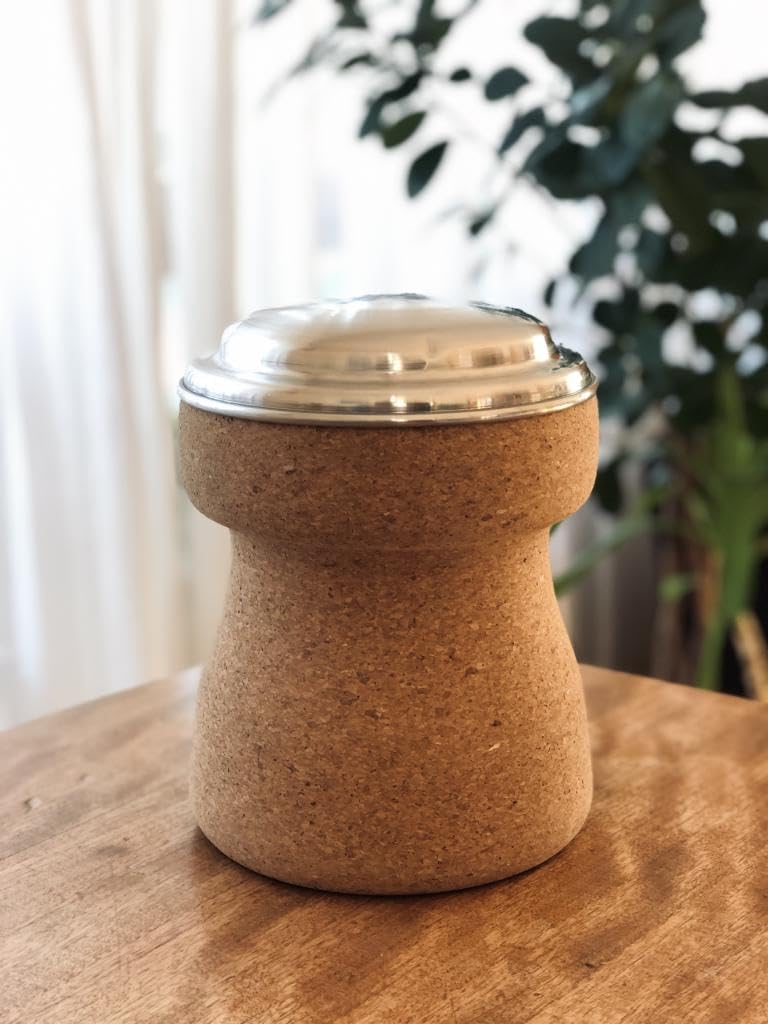 Seau à vin et à champagne en liège | Grand refroidisseur de bouteille en forme de bouchon de champagne | Diamètre intérieur : 10 cm | Extérieur en liège pressé, intérieur en acier inoxydable |