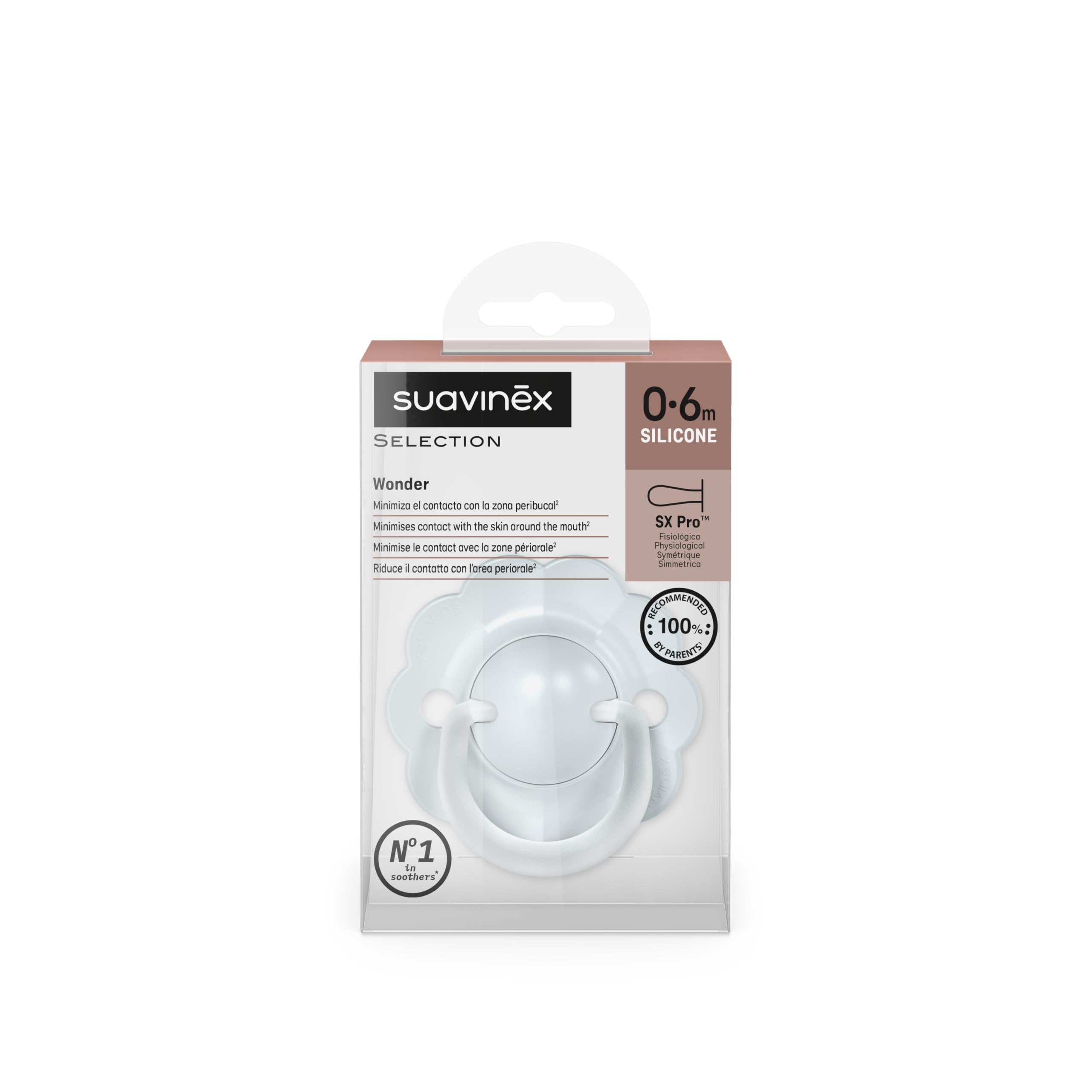 Suavinex, Chupete Bebés 0/6 Meses y Recién Nacidos, Tetina Fisiológica de Silicona SX Pro, Simétrica, Plana y Flexible, Respeta el Desarrollo Bucodental, Forma Redonda con Anilla, Wonder Azul Liso — view 6