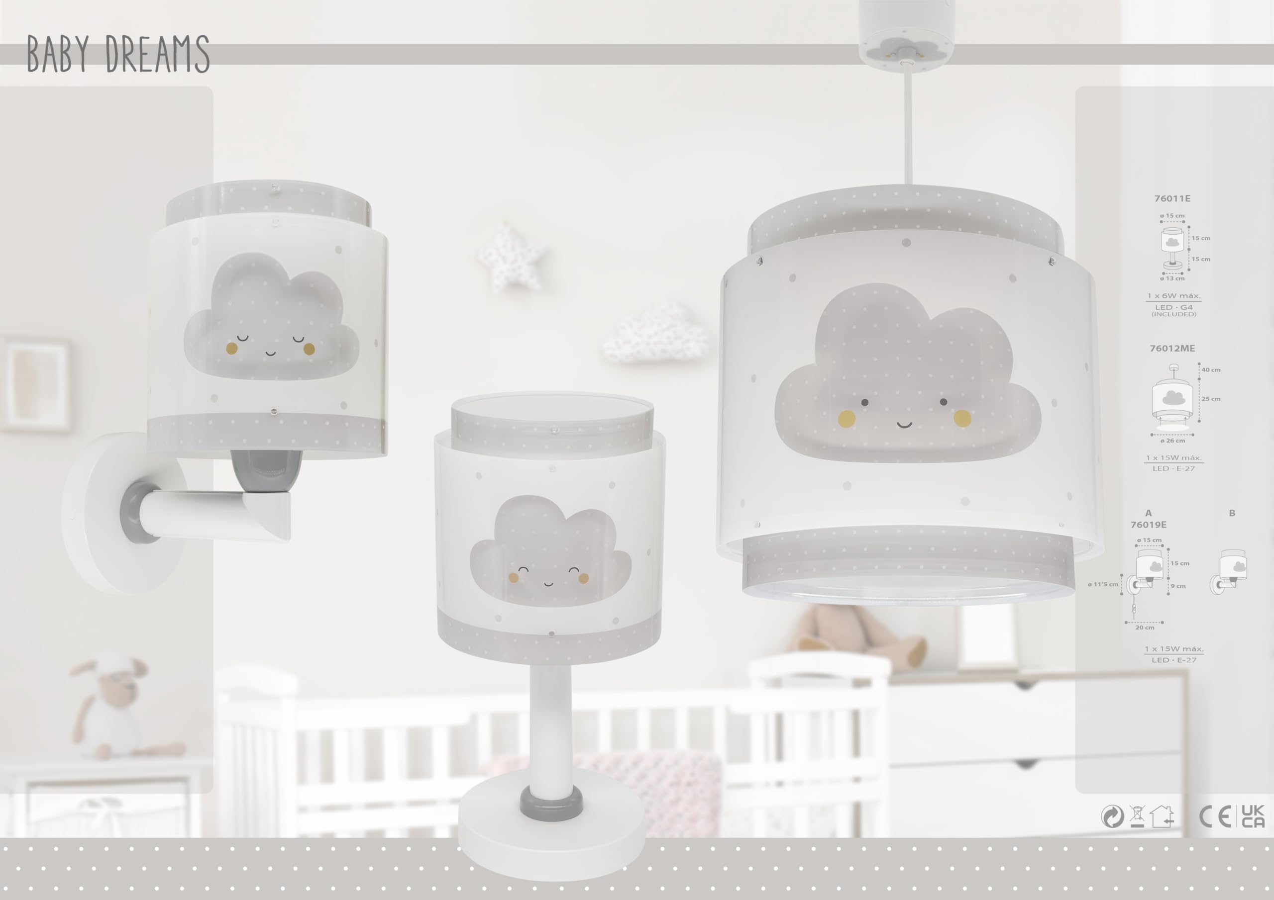Dalber Lámpara Techo Colgante Infantil Baby Dreams Nube Gris 76012ME E27 | Incluye difusor de luz inferior extraible; Habitación niños; lámparas infantiles