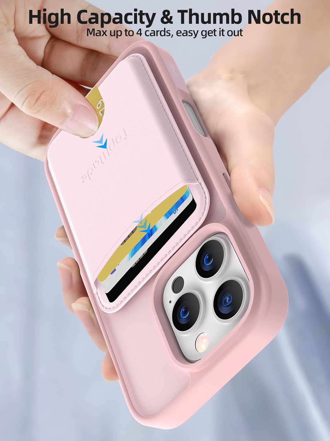 TopMade Mag-Safe Case for iPhone 16 Pro with Magnetic Wallet Card Holder, Mag-Safe Phone Case with Magnetic Wallet Fit 4 Cards, Shockproof Slim Case for iPhone 16 Pro 6.3 inch, Pink - Image 5