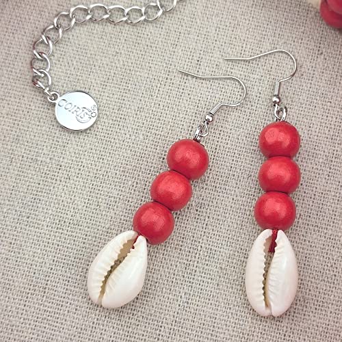 Coiris Boho African Acrylic Beaded Bib Statement Necklace Strands With Shell Layered Cluster Chunky Collar Choker Necklace For Women Fashion Costume Jewelry (N0065-Red+Shell #TOP4