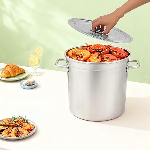 Miniatura 6 de DYNAMI Olla de cocina grande de 37 cuartos de galón con cesta y tapa, olla de acero inoxidable con colador, utensilios de cocina multiusos para sopa