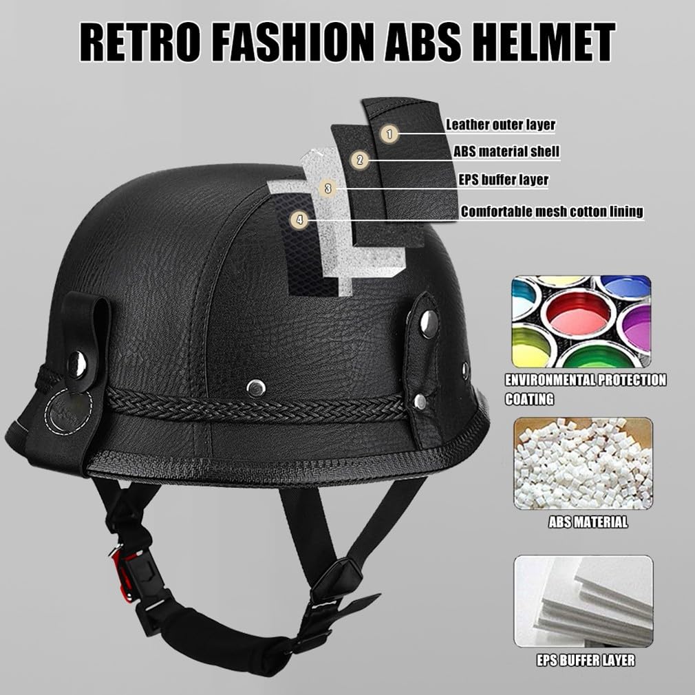 Vintage Deutsche Motorrad Halbhelme Jethelm mit Schutzbrille Retro Halbschalenhelm mit ECE Erwachsene Damen Herren Motorradhelm für Cruiser Chopper Fahrrad Mofa Moped Scooter M~XXL