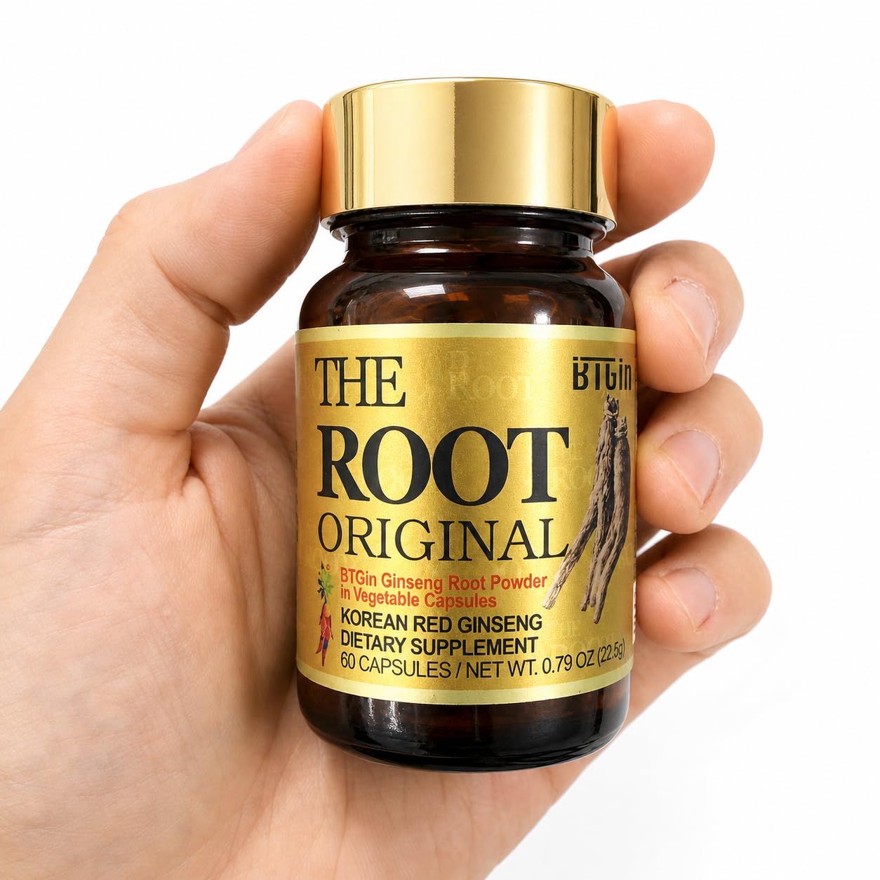 The Root Original Integratore di Ginseng Rosso Coreano Panax - 1100% Polvere di Radice Intera Fine con Fibre Naturali e Minerali - Resistenza, Benessere e Immunità Senza Caffeina - 60 Capsule