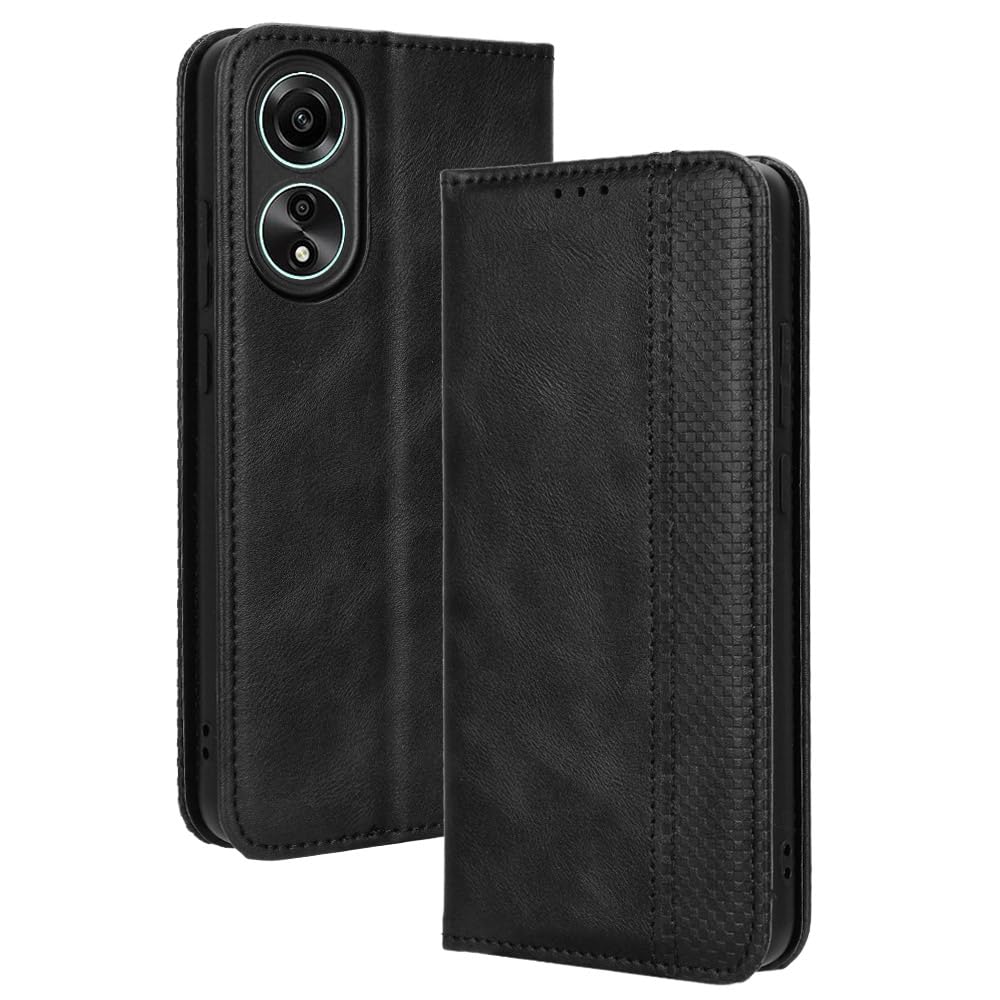 PEIYE Flip Cover per Oppo A78 4G, Custodia Libro in PU Pelle Portafoglio, Case Antiurto Soft con Porta Carte e Chiusura Magnetica, Funzione Stand, ( Nero